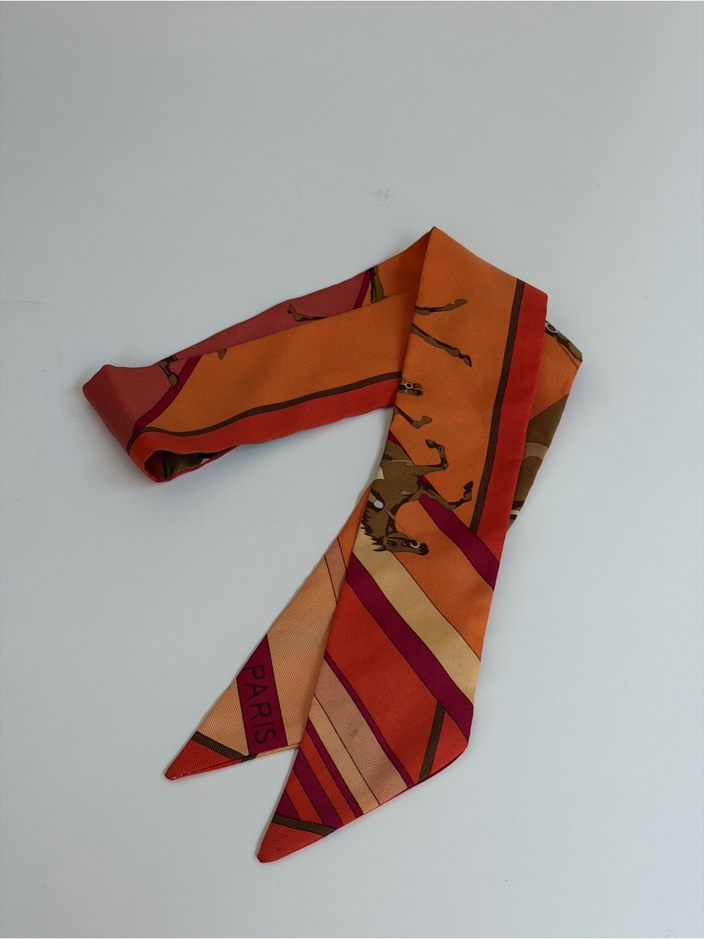 Hermes Orange & Pink Equestrian Twilly Scarf - Picture 3 of 3